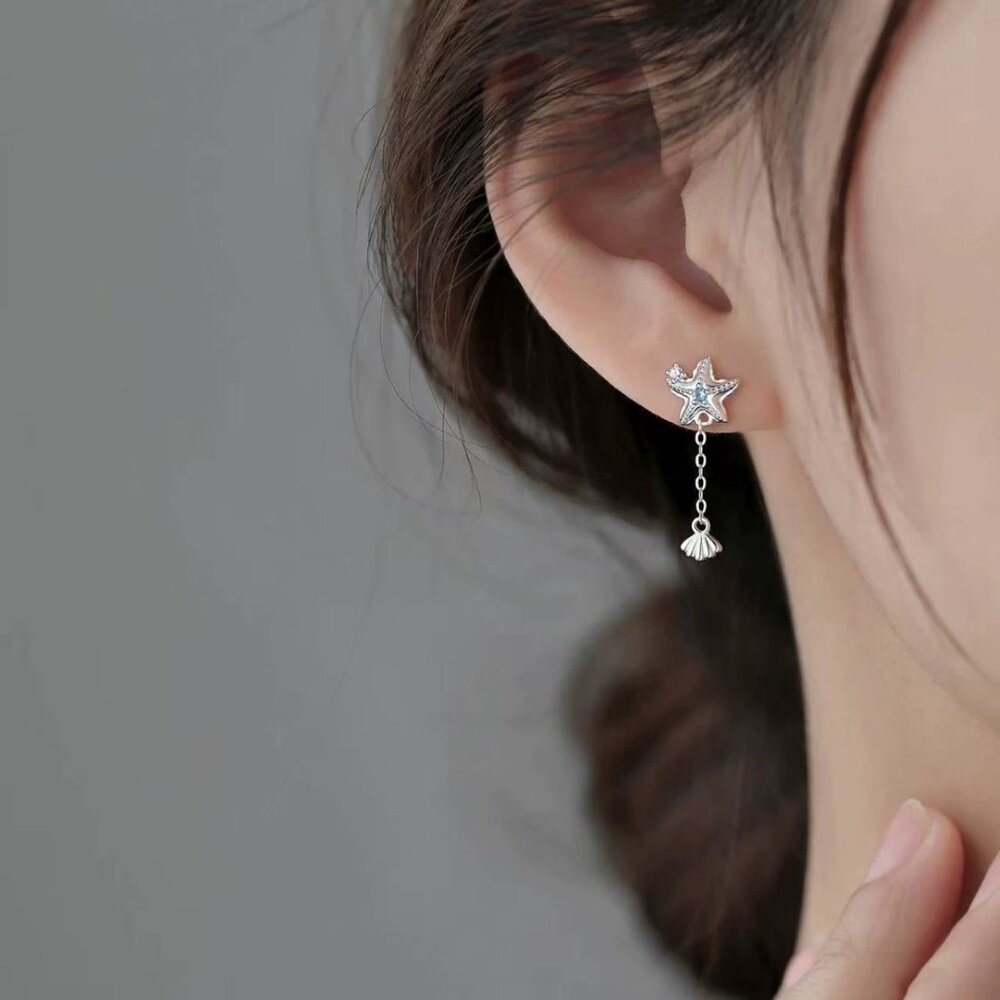 Silver Star And Shell Dangle Earrings - image 5